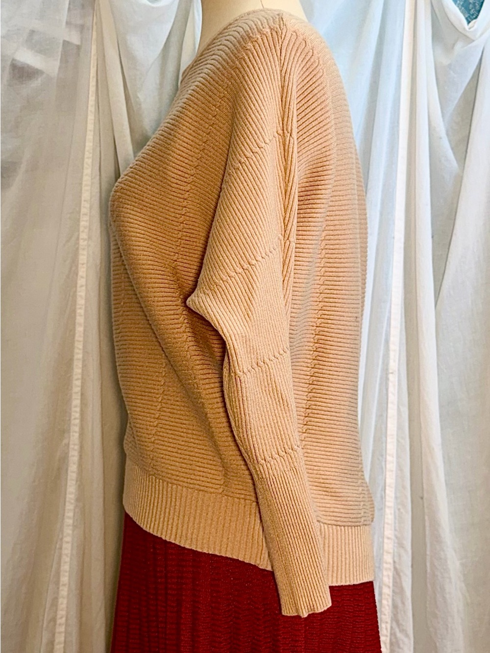 Tahari Ribbed Cropped Batwing Dolman Sweater – Camel Tan Sz L - Picture 4 of 6